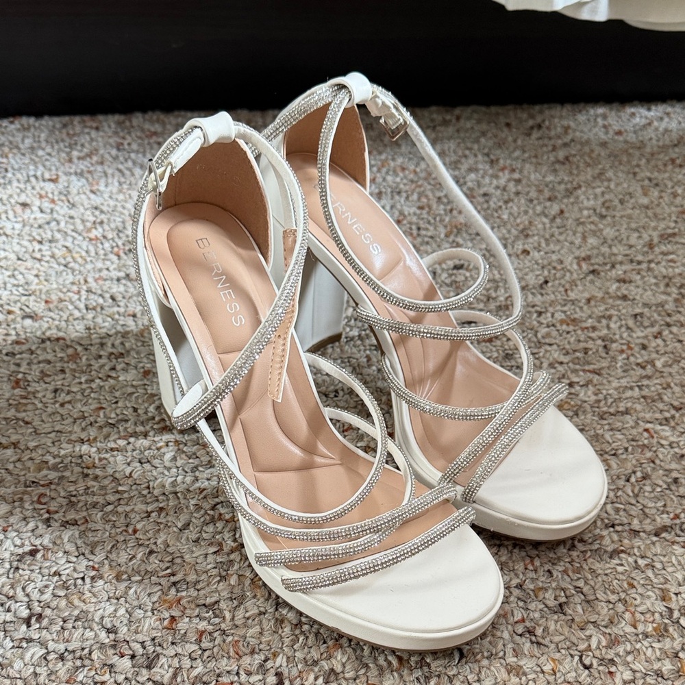 Elegant Strappy Heels in White and Silver
